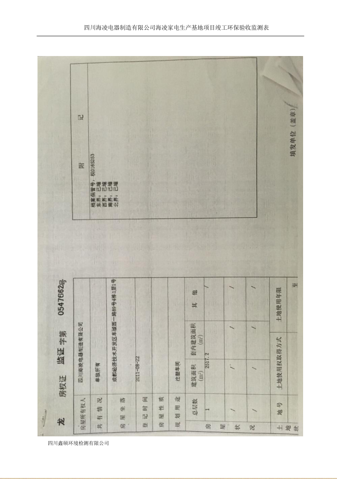海凌家電生產(chǎn)基地項(xiàng)目 竣工環(huán)境保護(hù)驗(yàn)收監(jiān)測(cè)表