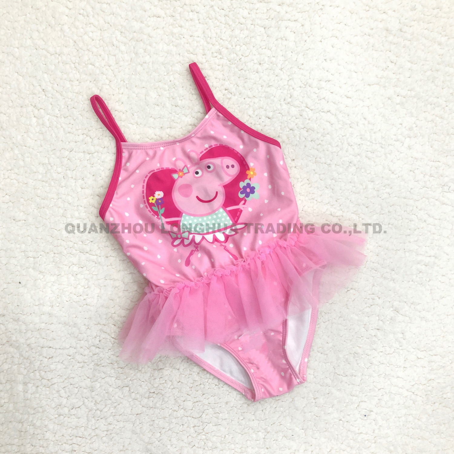 Kids Girls One Piece Swimwear Mesh Ruffle Trims Printing Swimsuit Bodysuit Polyester