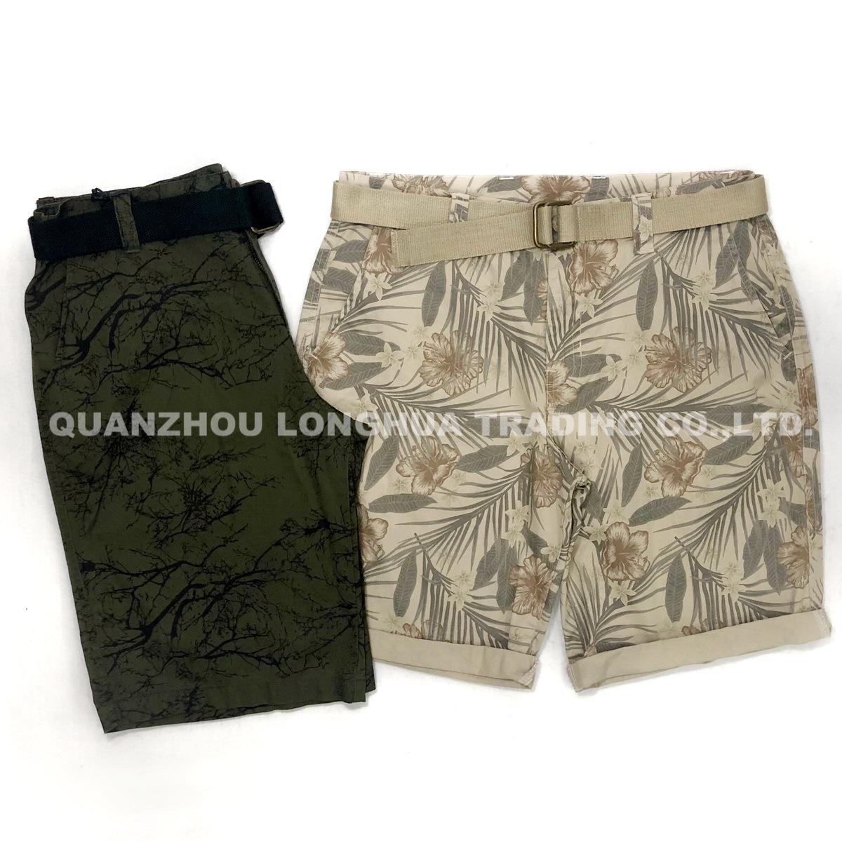Men and Boys Cargo Shorts Pants Casual Apparel Trousers Printing Cotton Garment Dye with Belt Cargo Shorts