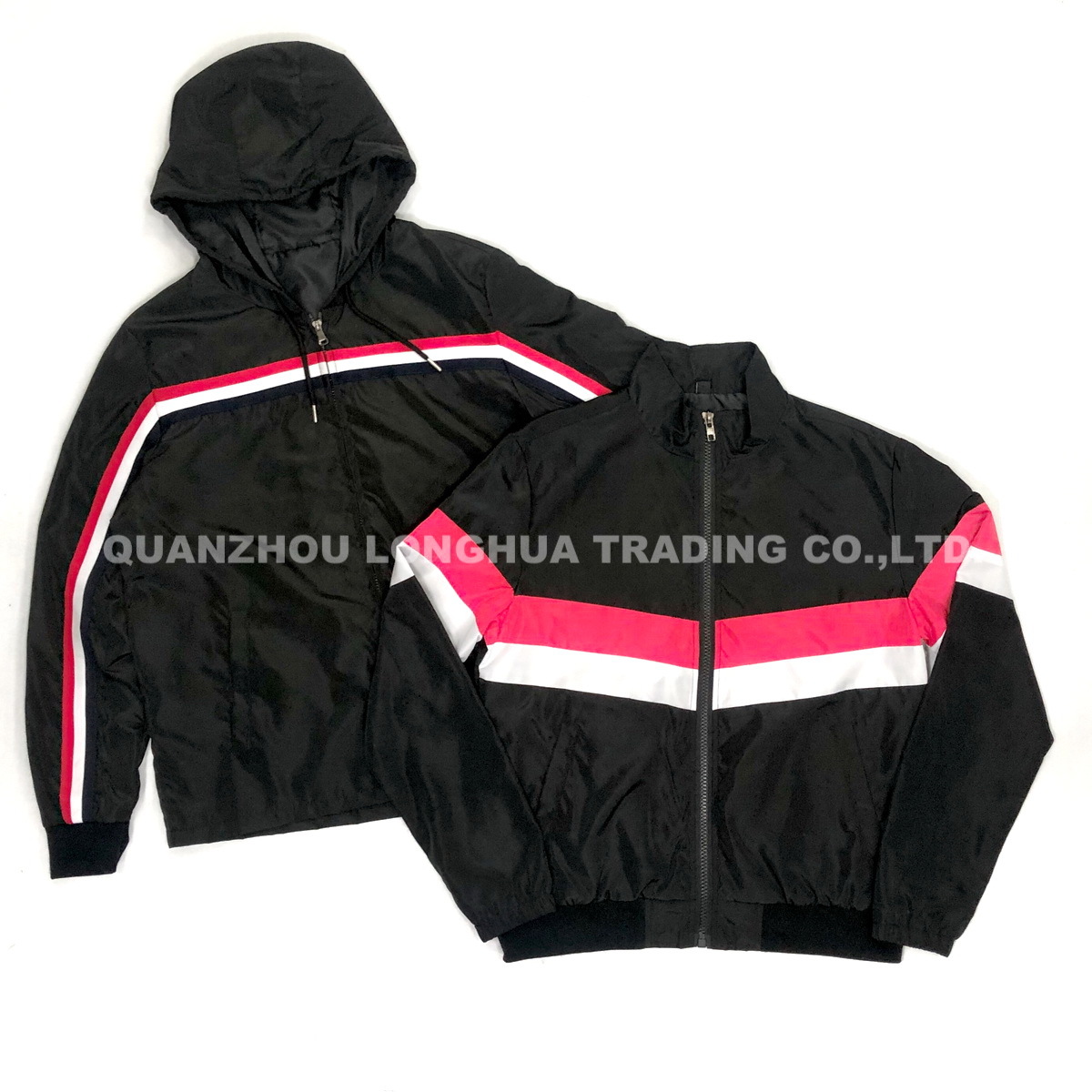 Men's Jacket Boy's Jacket Polyester Hoody Zipper Apparel with Tape and Stripe Rib Black Clothing Casual Fashion Clothes