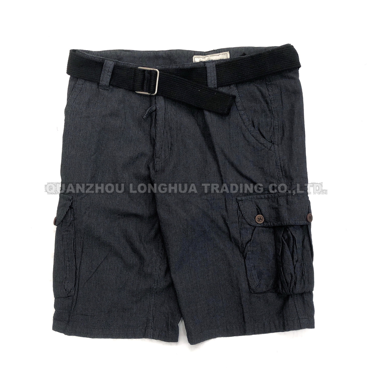 Men′s Boy′s Cargo Shorts Pants Apparel Trousers Printing Cotton Enzym Wash Black Combo with Belt