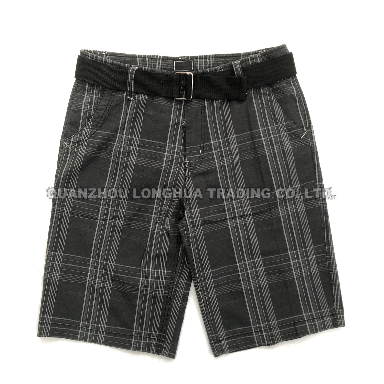 Men′s Boy′s Cargo Shorts Pants Apparel Trousers Printing Plaid Cotton Enzym Wash with Belt