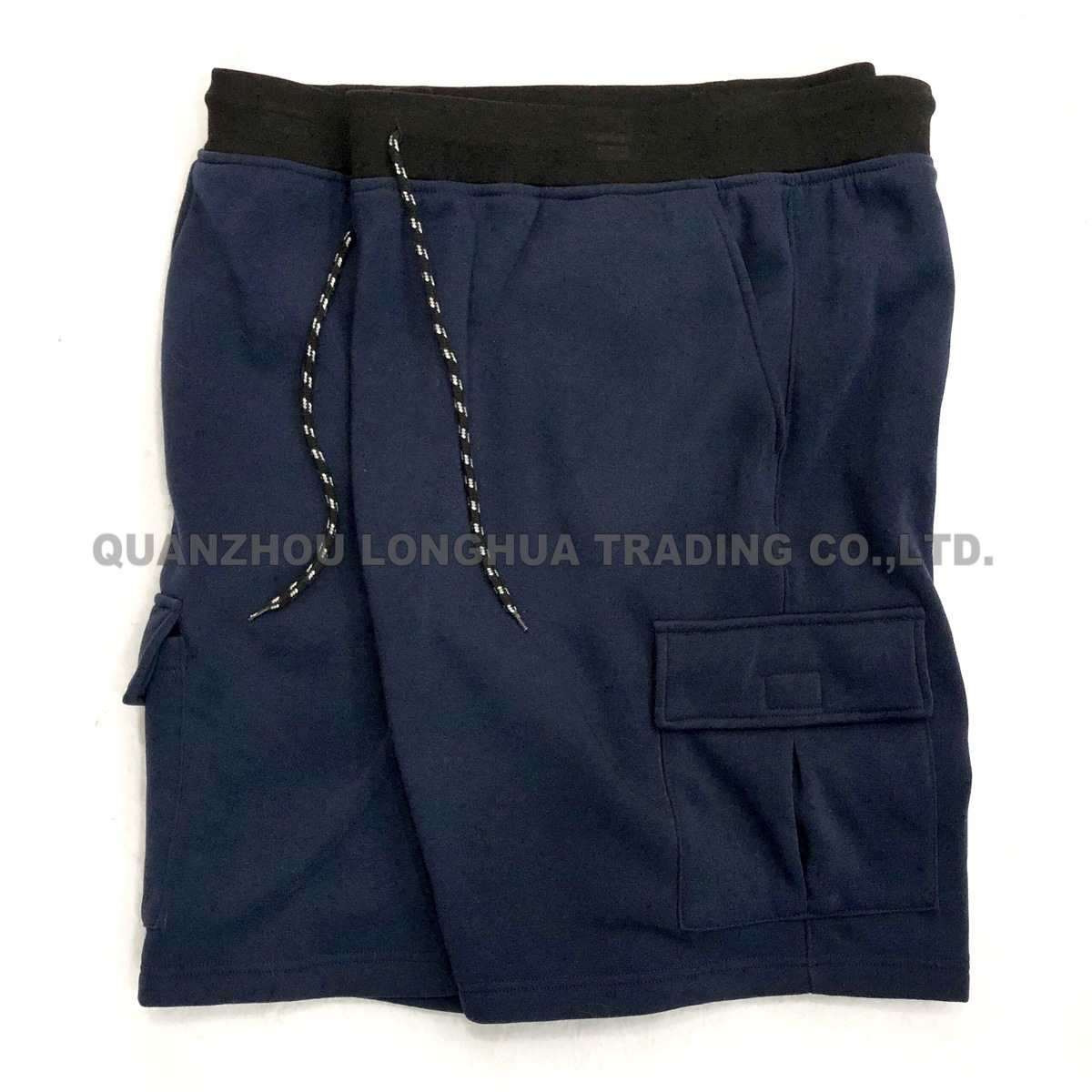 Men's Extra Size Knitwear Polyester Fleece Casual Cargo Shorts with Contrast Color Wasitband