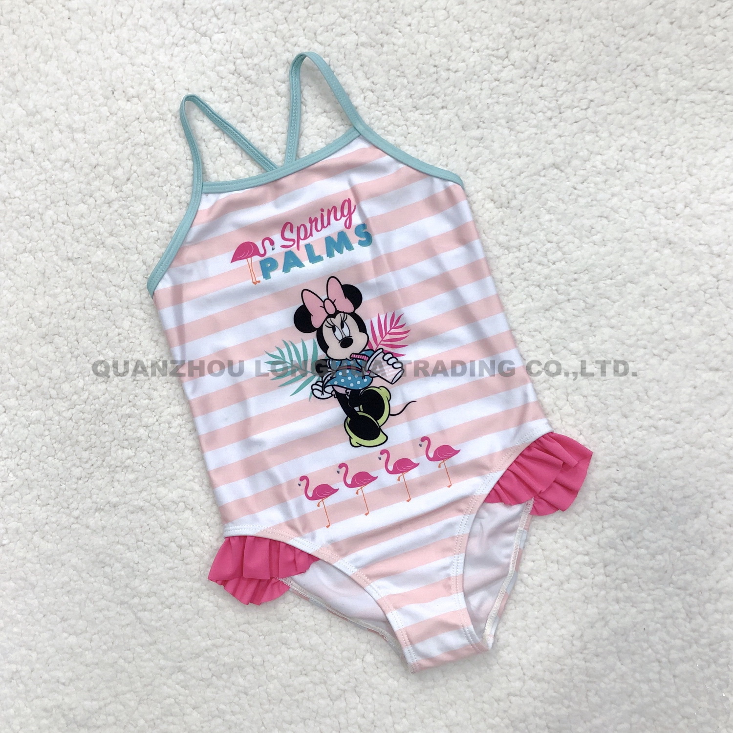 Kids Girls One Piece Swimwear Ruffle Trims Cross-Back Swimsuit Printing Bodysuit Polyester