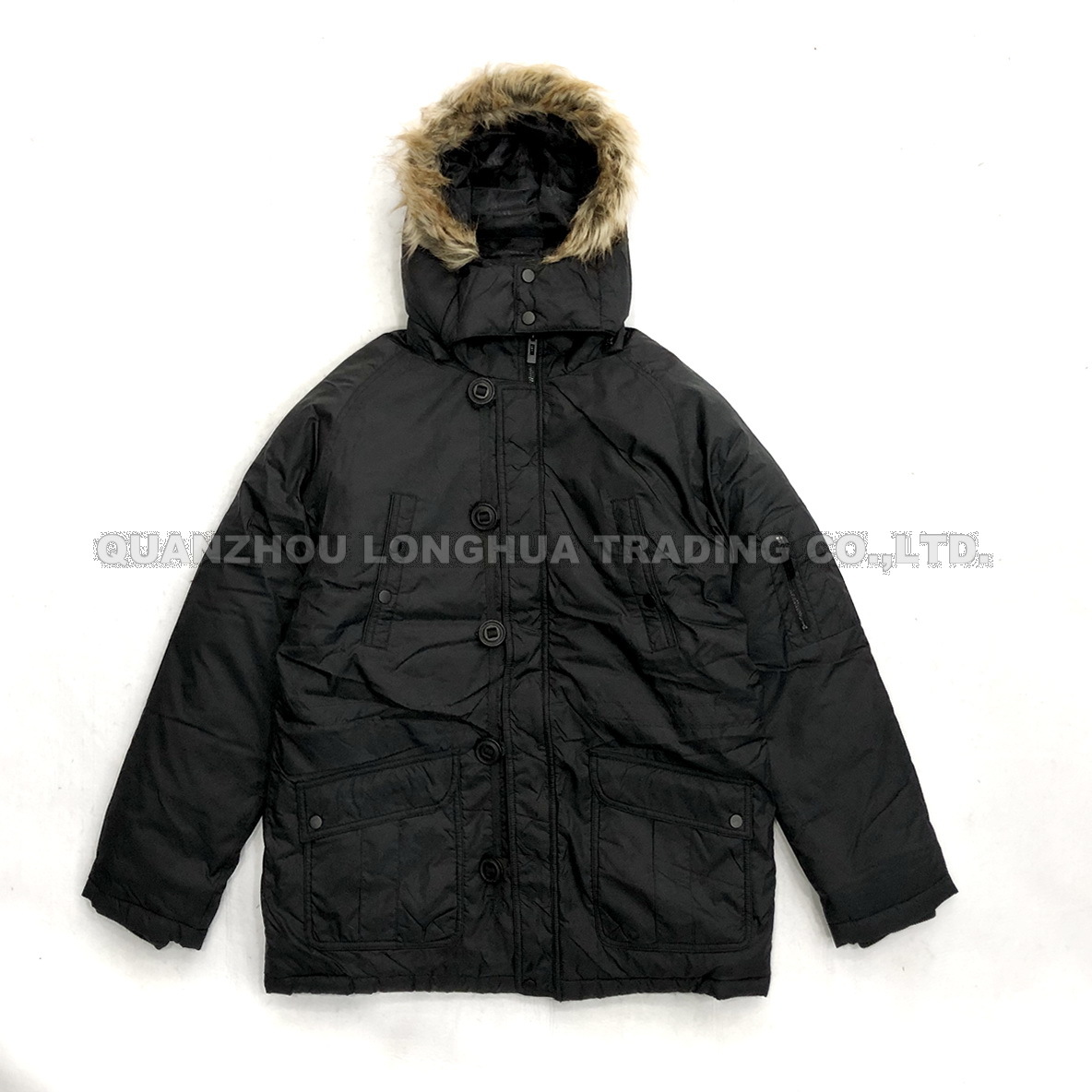 Men Jacket Boy Apparel Polyester Padding Hoody Jacket Fashion Clothes Winter Coat Outdoor Clothing with Fleece Lining Faux Fur Collar