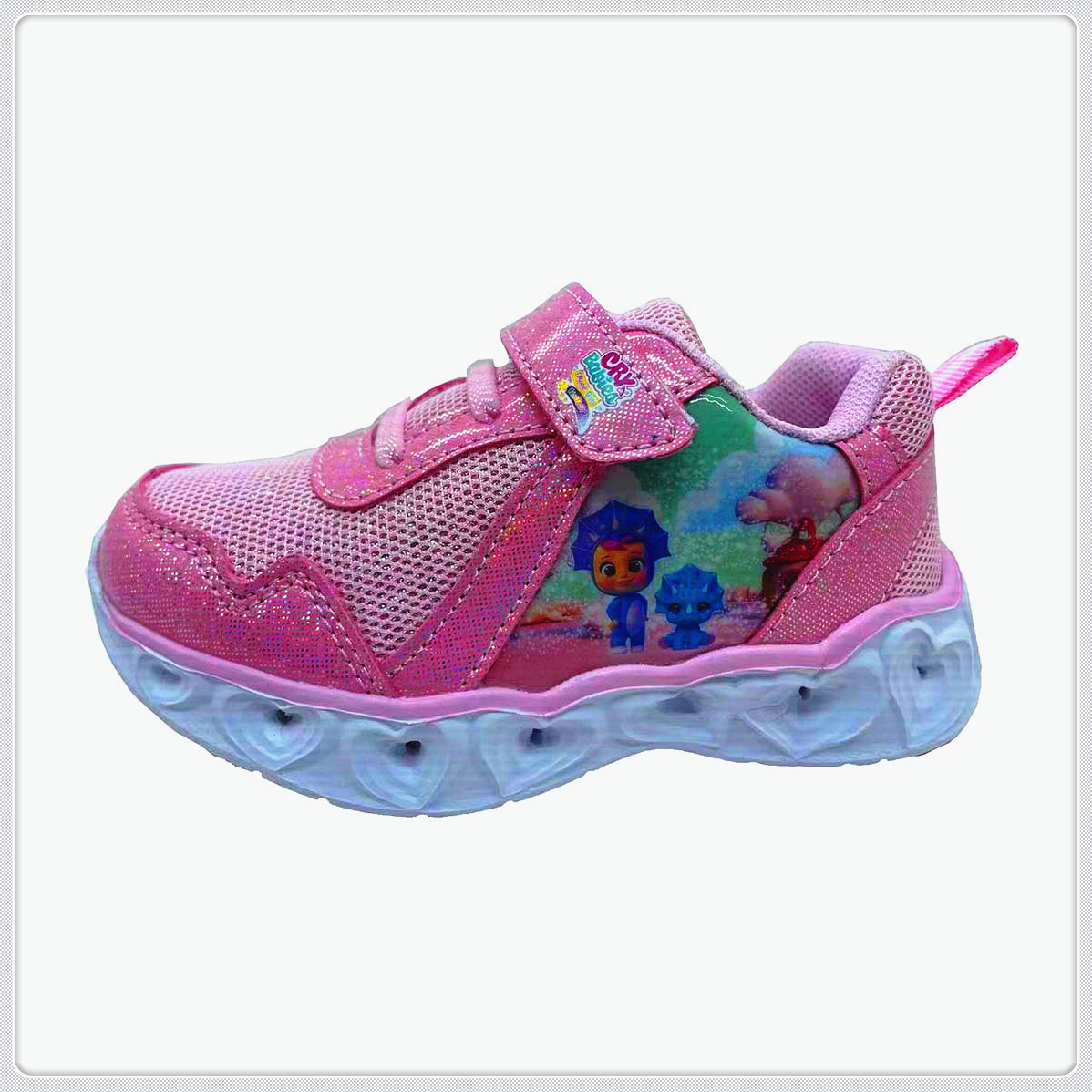 Kid Shoe, Sneaker Shoe, Children Shoe, Running shoes Mesh+PU with PVC Patch on Upper, PU Velcro EVA Outsole wih lights