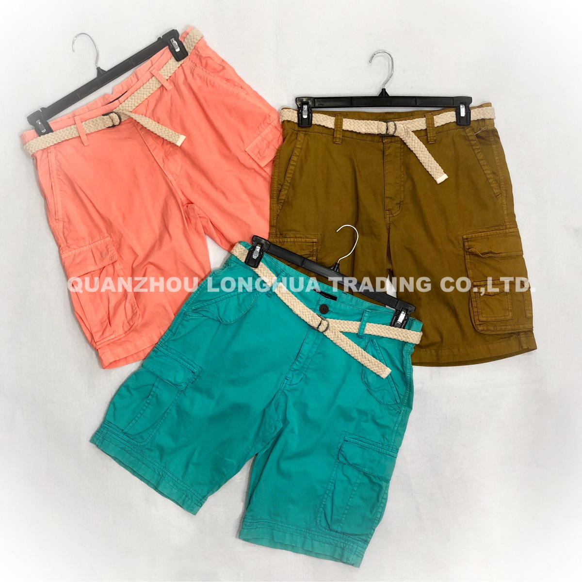 Men and Boys Cargo Shorts Pants Apparel Trousers Fashion Casual Cotton Garment Dye with Belt