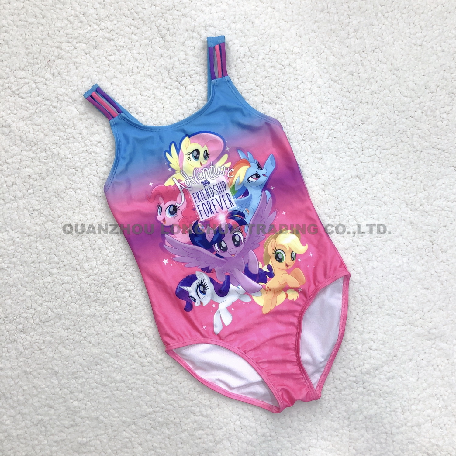 Kids Girls One Piece Swimwear Stripe Straps Swimsuit Printing Bodysuit Polyester