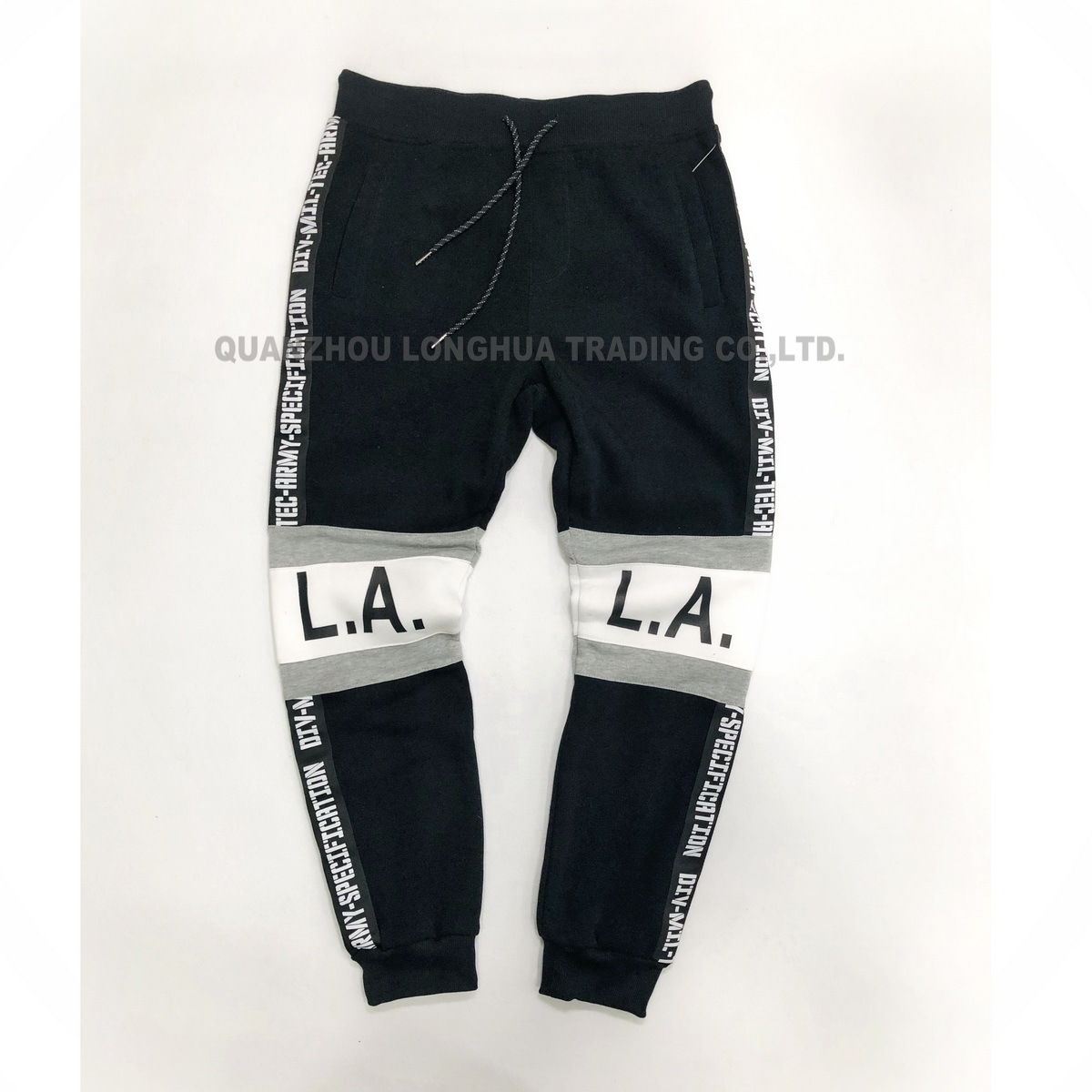 Men′s and Boy′s Joggers Knitwear Casual Jogging Pants Apparel Joggers Trousers Kids Wear Polyester Fleece Joggers Pants with Joint Panel and Printing Tape