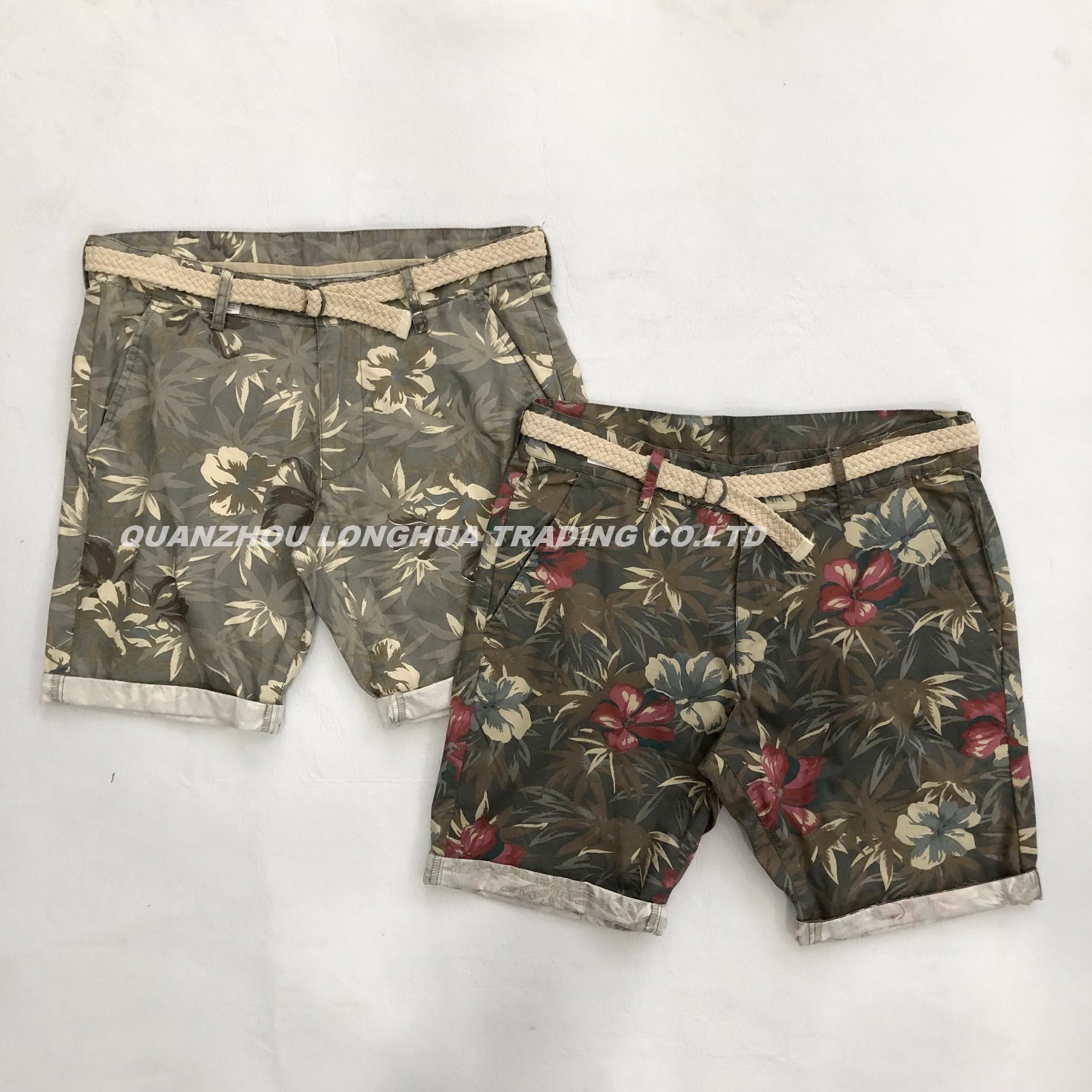 Men′s Boy′s Cargo Shorts Pants Casual Apparel Trousers Printed Cotton Garment Dye with Belt