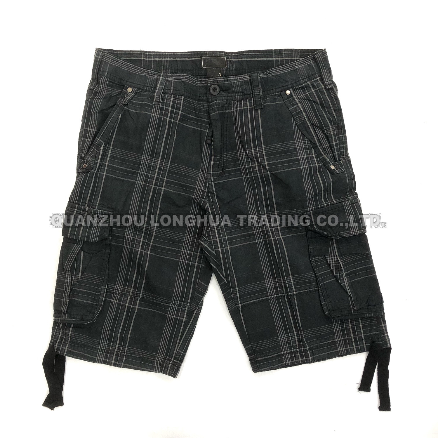 Men′s Boy′s Cargo Shorts Pants Apparel Cotton Trousers Plaid Printing Enzym Wash with Belt