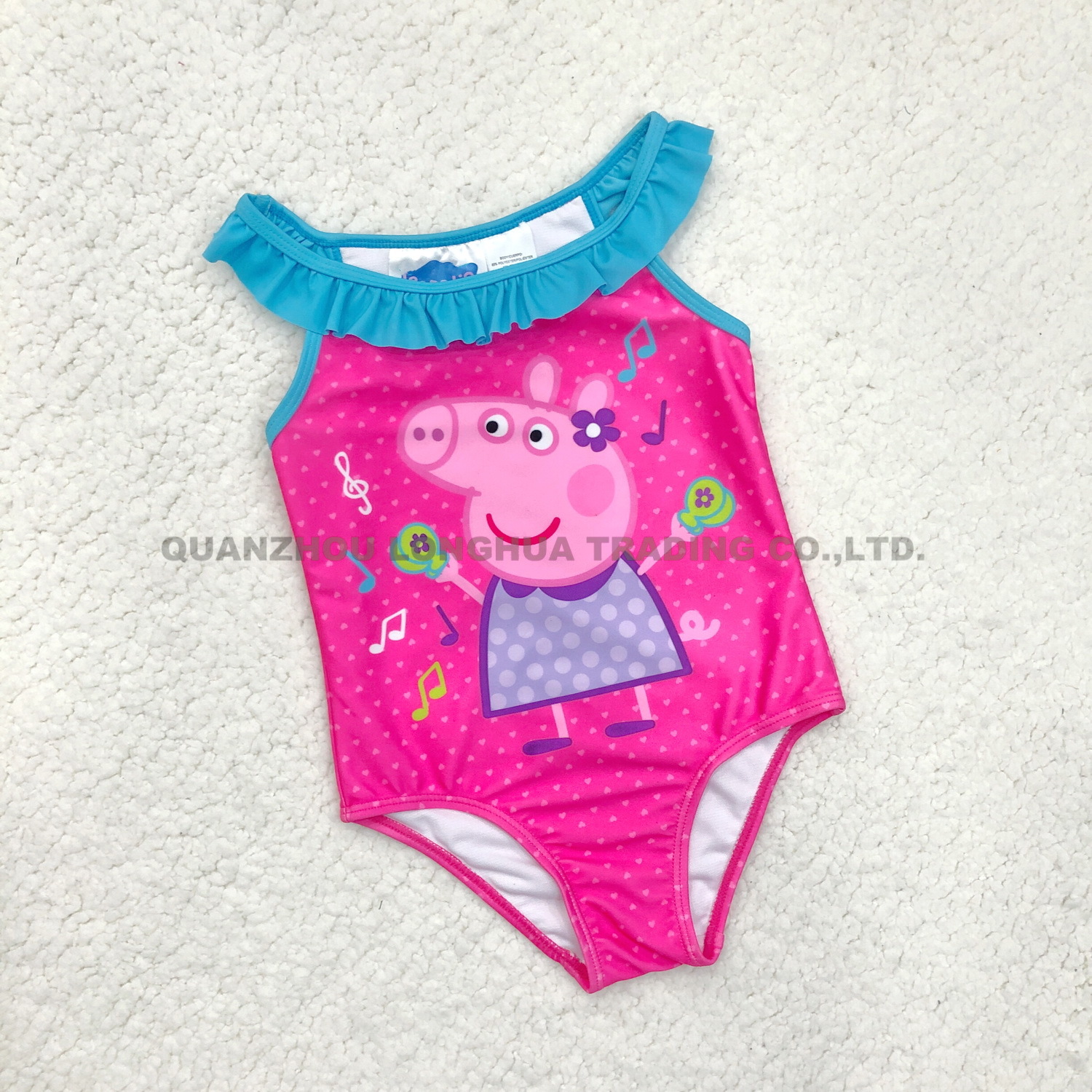 Kids Girls One Piece Swimwear Ruffle Trims Printing Swimsuit Bodysuit Polyester