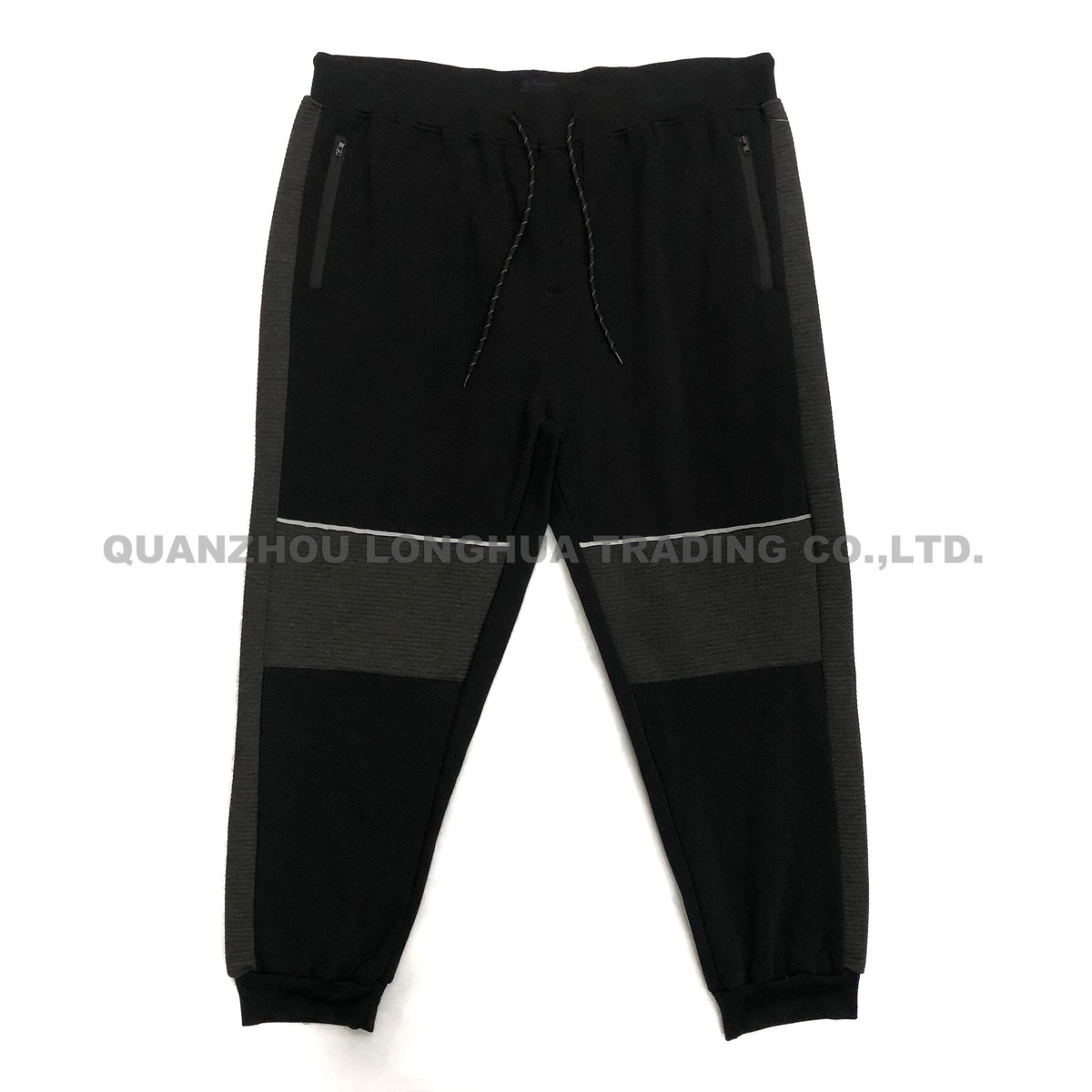 Men′s Knitwear Extra Size Polyester Joggers Joggering Pants Casual with Reflective Tape and Joint Pieces