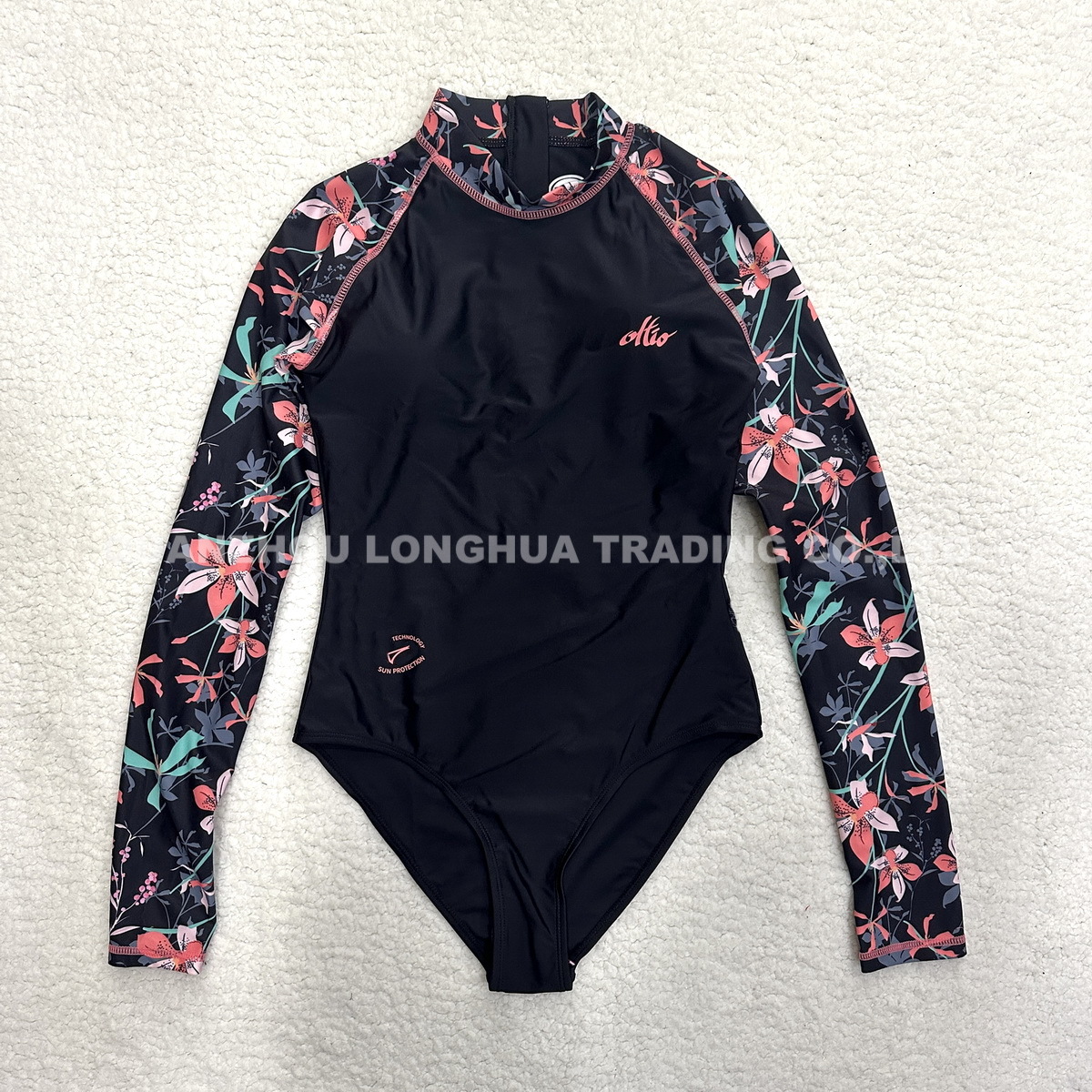 Women Long Sleeve One Piece Surfing Swimwear Zipper Swimsuit
