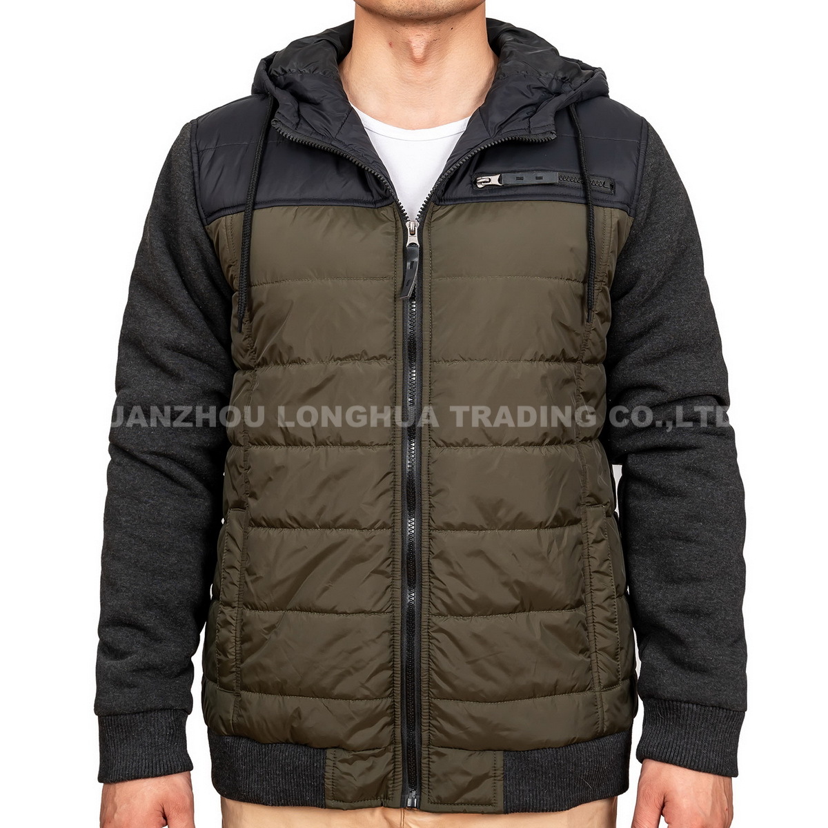Men Boy Quilted Jacket Winter Coat with Hood Outdoor Clothing
