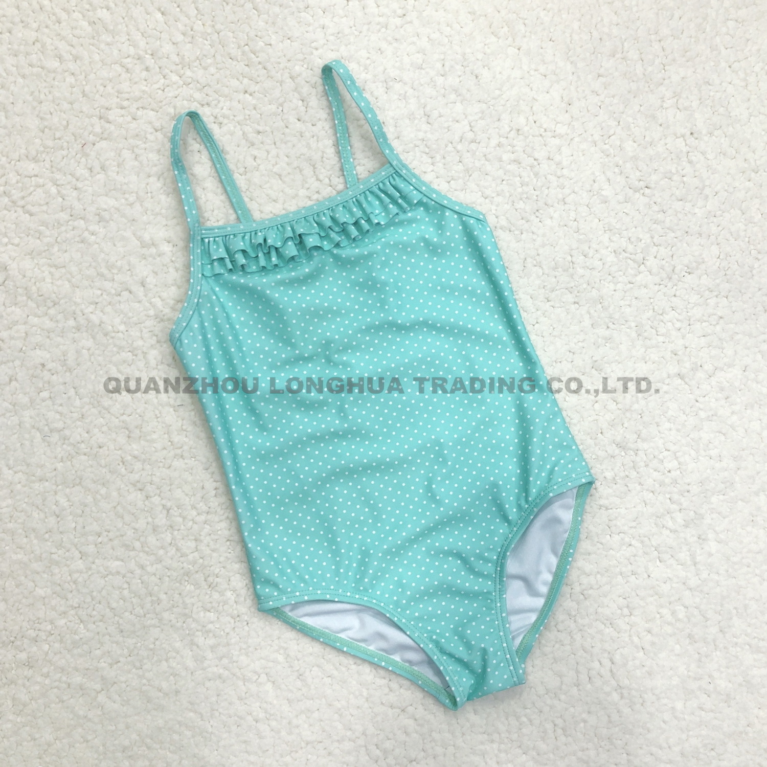Kids Girls One Piece Swimwear Ruffle Bodysuit Printing Dots Swimsuit Nylon