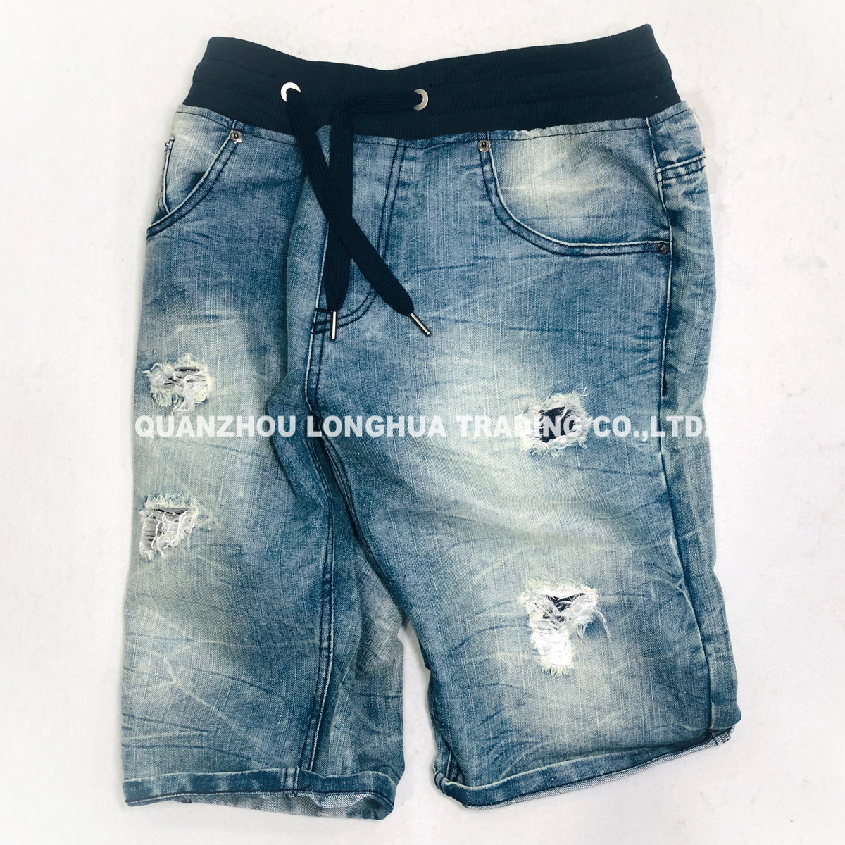 Men and Boys Denim Shorts Jeans Apparel Trousers Kids Wear Fashion Cotton Hole Rib Waist