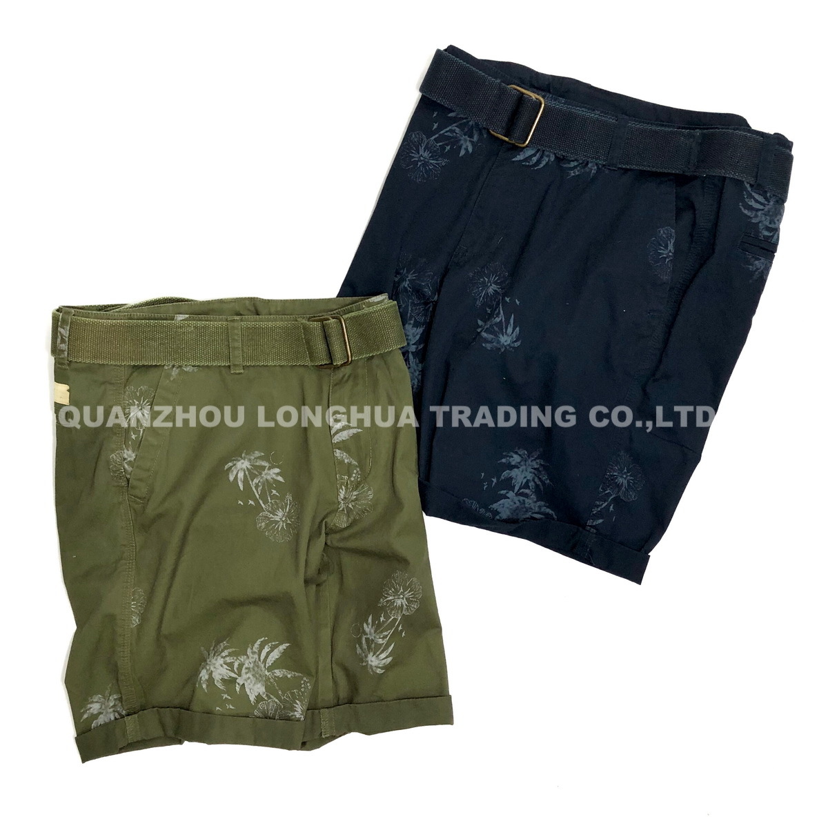 Men and Boys Cargo Shorts Pants Printing Belt Casual Apparel Fashion Blue Olive Trousers Garment Dye Clothing