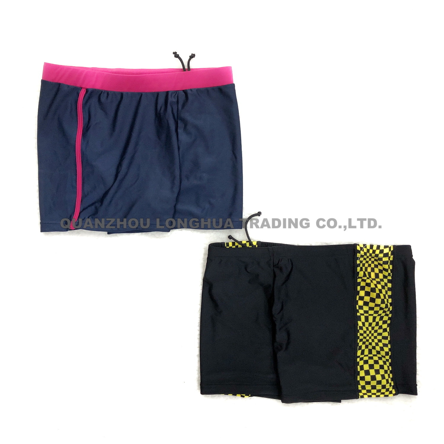 Mens Boys Swim Trunks Surf Swim Shorts Pants Contrast Color Swimwear Joint Panel Swimsuit Polyester Spandex Beach Wear with Rope