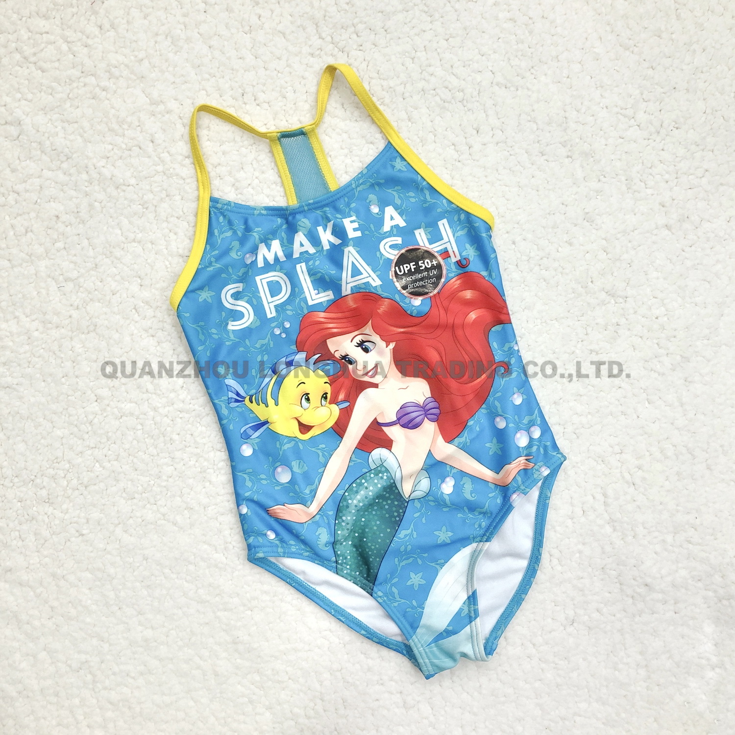 Kids Girls One Piece Swimwear Printing Swimsuit with Mesh Panel Bodysuit UV