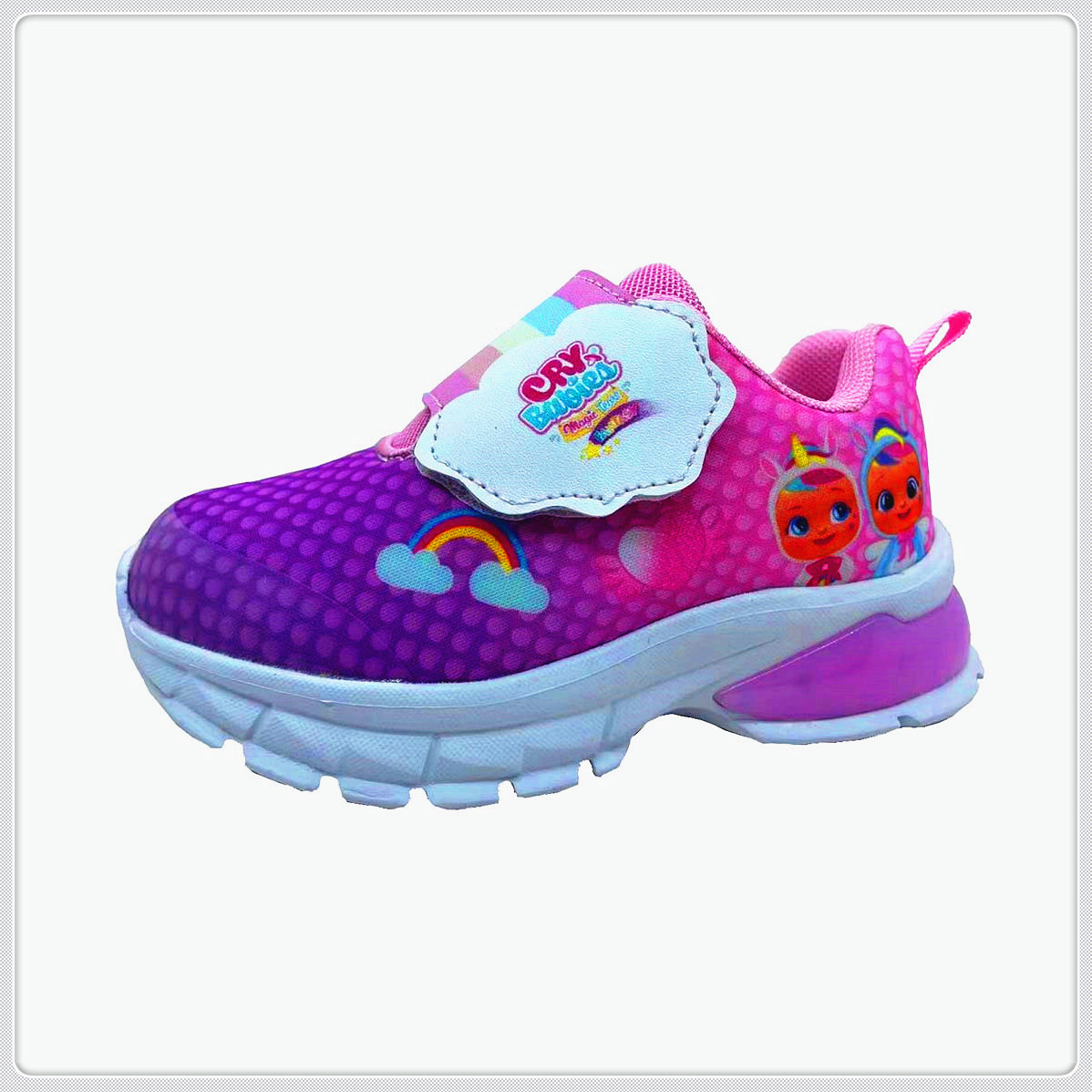 Kid Shoes, Sneaker Shoes, Children Shoes, Girl′s Mesh+PU with PVC Patch on Upper, PU Velcro EVA Outsole with lights