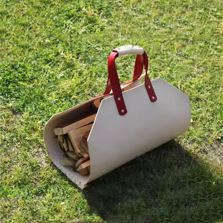 Large Capacity Outdoor Camping Leather Firewood Storage Bag With Strong Handle