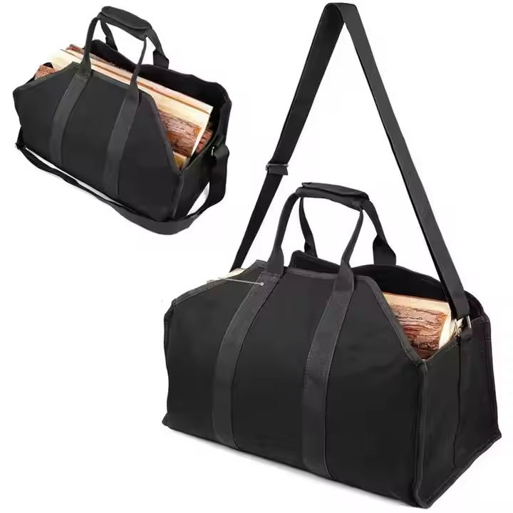 Heavy Duty Foldable Canvas Log Carrier Tote Bag With Shoulder Strap