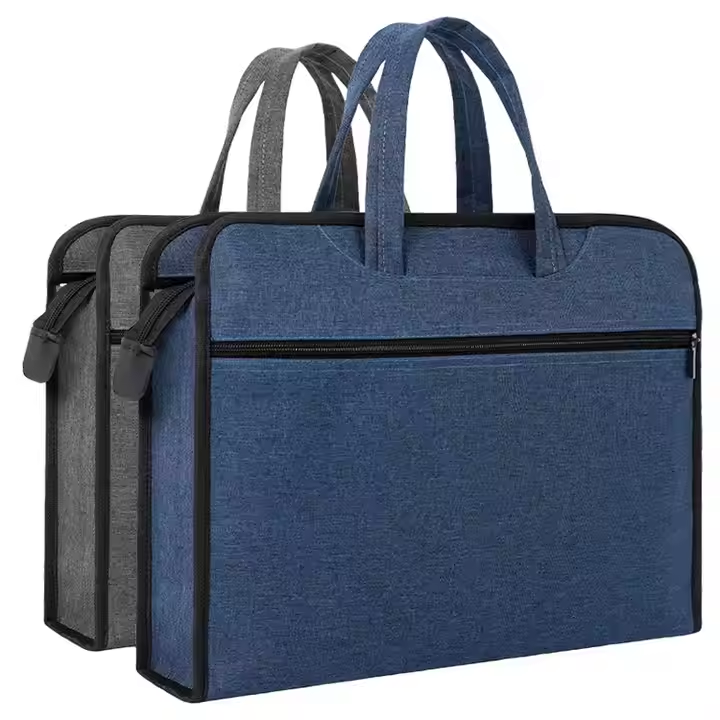 Large Capacity Office Portable File Bag Business Briefcase Double Layers Zipper Conference Bag