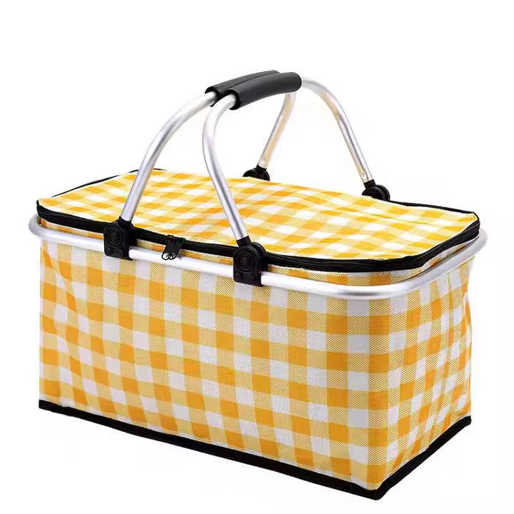 Frame Handles Picnic Basket Cooler Bag Shopping Take Out Insulated Aluminum Large Storage Folding Food