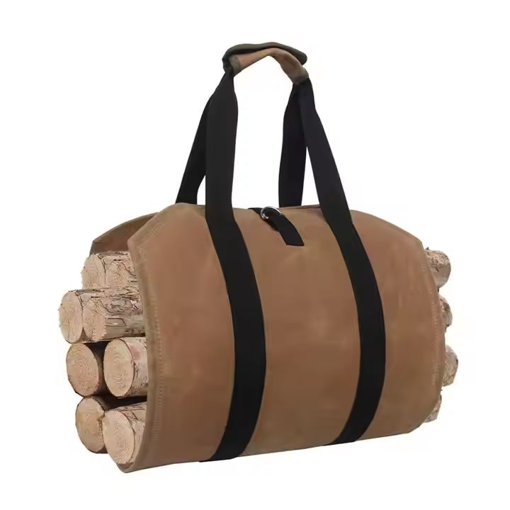 Heavy Duty Waxed Canvas Log Tote Bag Waterproof Firewood Carrier Bag With Handles