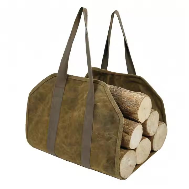 Heavy Duty Portable Log Storage Bag Water Resistant Canvas Cotton Fire Wood Carrying Bag for Camping