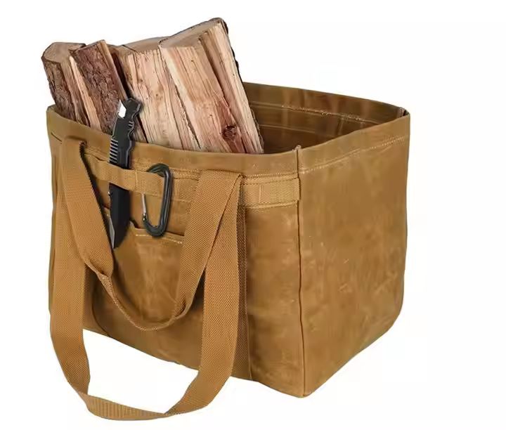Durable Water Resistant Custom Firewood Waxed Canvas Log Carrier Tote Bag