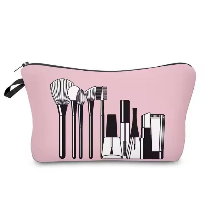 Printing Cosmetics Makeup Purse Pouch High Quality Pink Pu Travel Toiletry Women's Cosmetic Bag