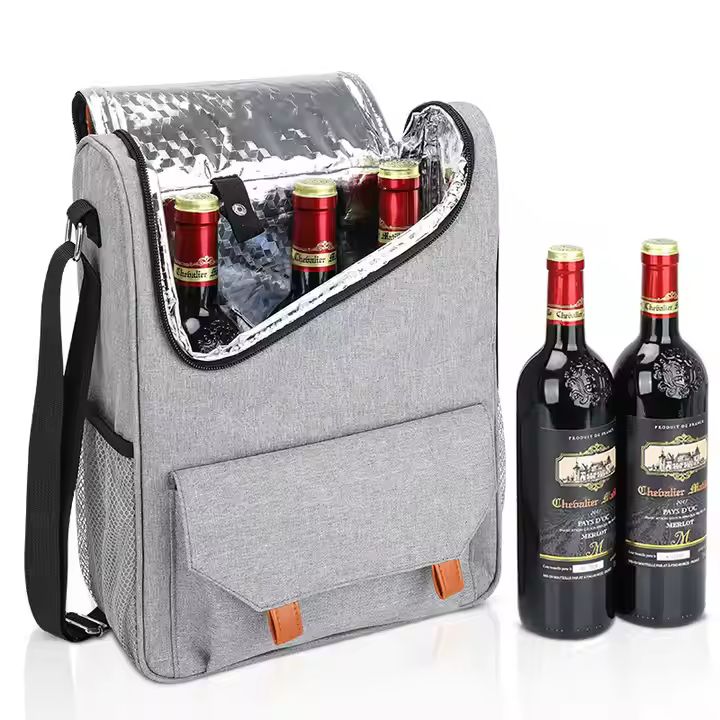 Portable 3-Bottle Insulated Wine Tote Cooler Bag with Shoulder Strap for Travel Lunch Beach Storage Made From Oxford Material