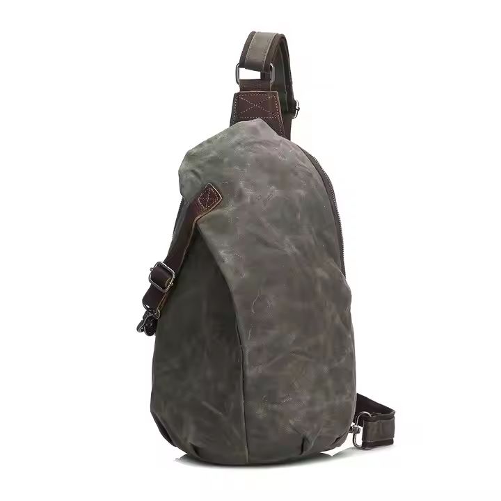 Vintage Men's Sport Style Canvas Shoulder Bag Waxed Casual Travel Messenger with Letter Decoration for Camping