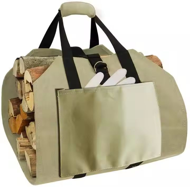 Heavy Duty Waterproof Outdoor Canvas Bag Storage Firewood Carrier Bag With Handle