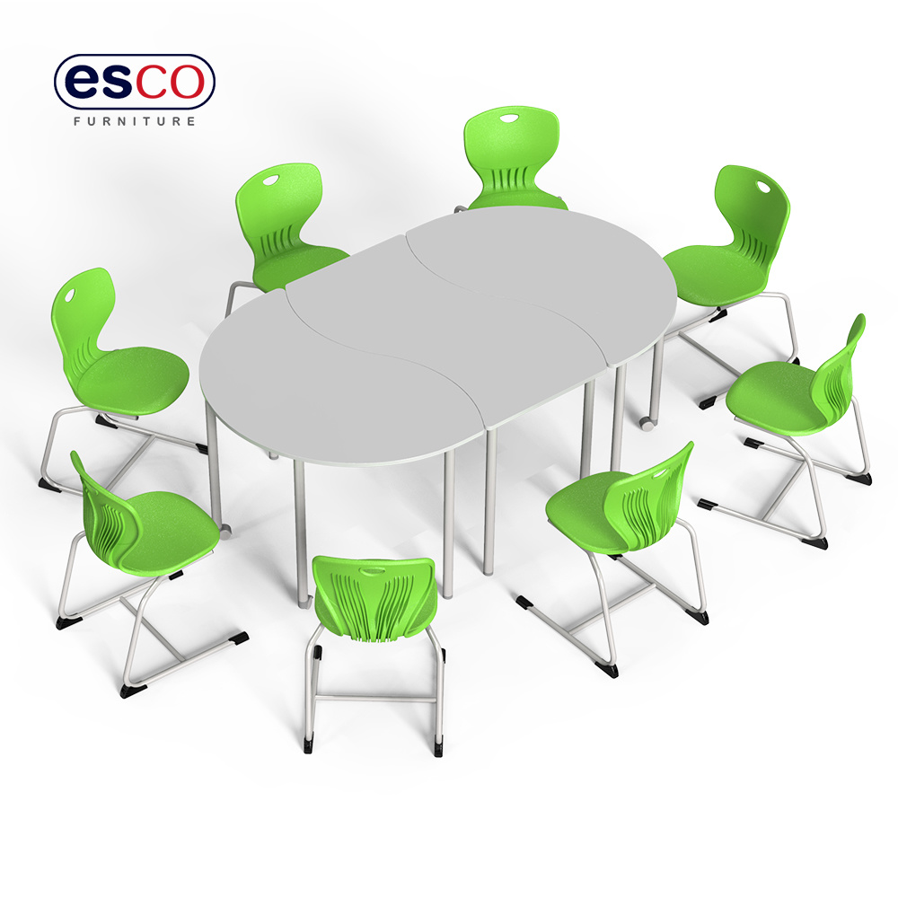 Classroom collaborative Student desk with wheels and stackable plastic chair set