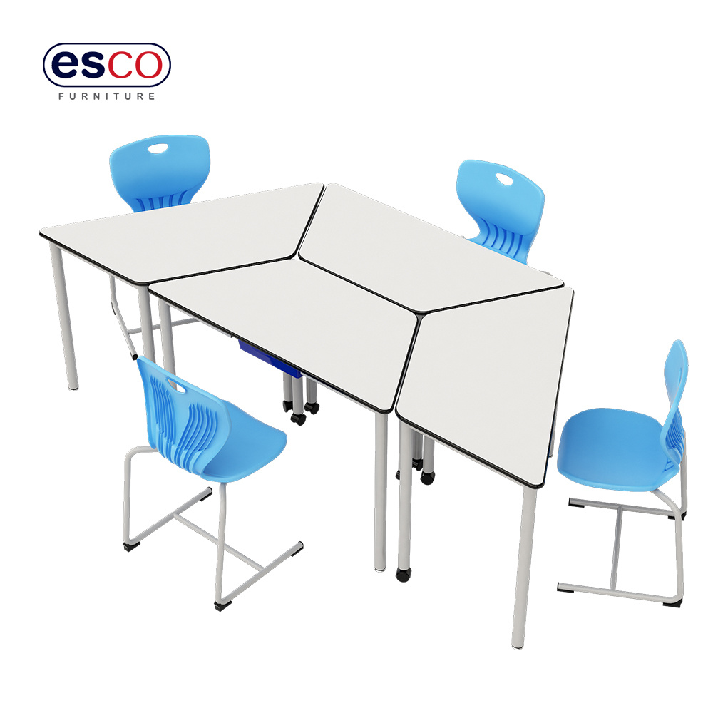 Collaborative desk arranging desks in a classroom with box and wheels