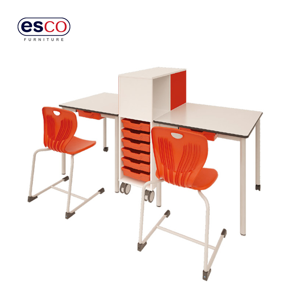 Collaborative school furniture modern study tables plastic chairs with bookcase and storage box