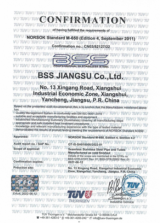 NORSK M650 Certificate NORSK M650 Certificate