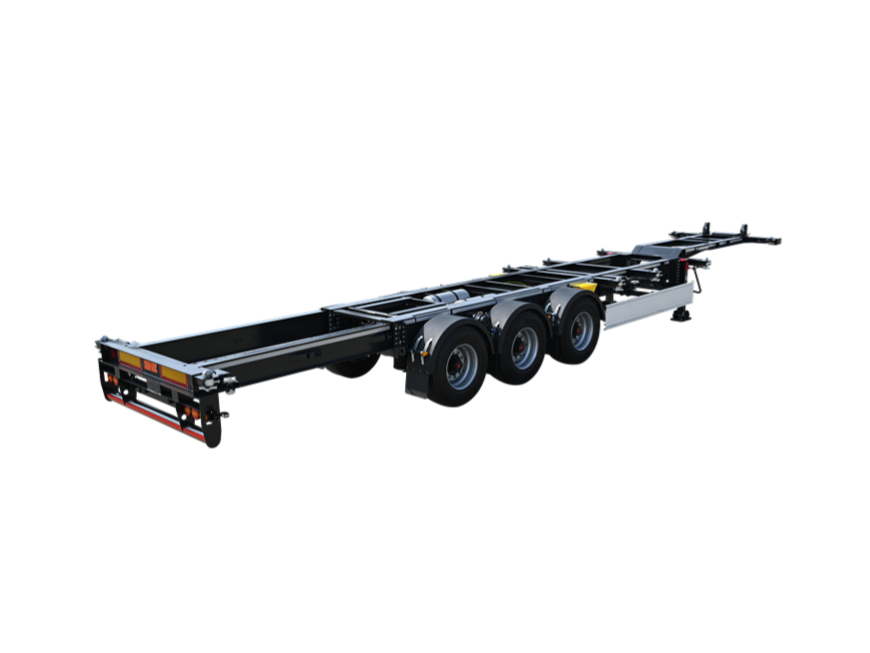 Tri-axle 20-45 ft mid-rear retractable skeletal trailer