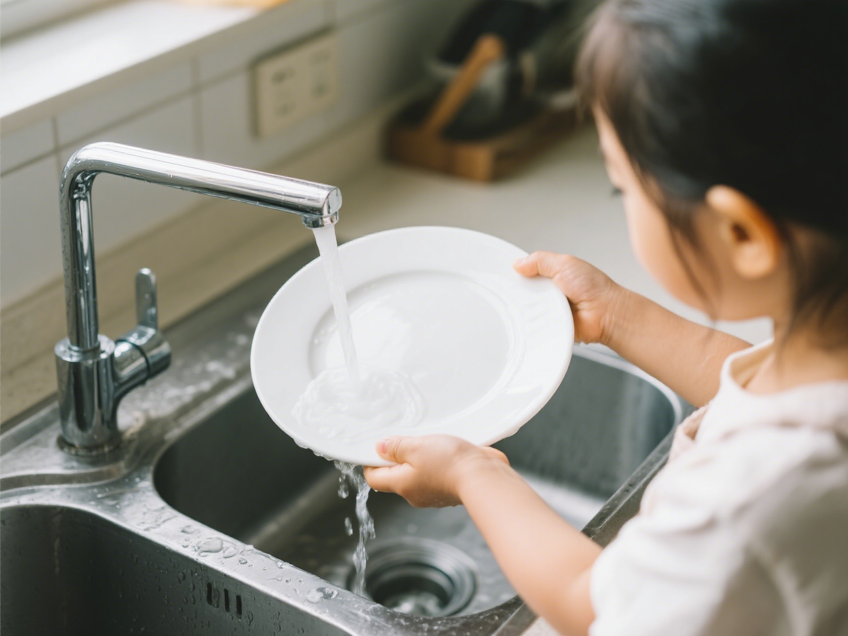 Person washing a ceramic dish