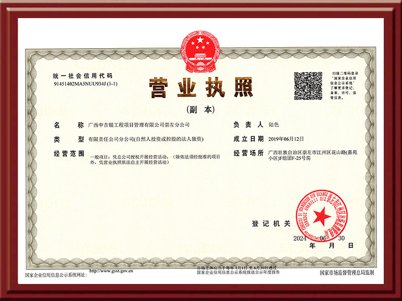 崇左分公司营业执照（副本）