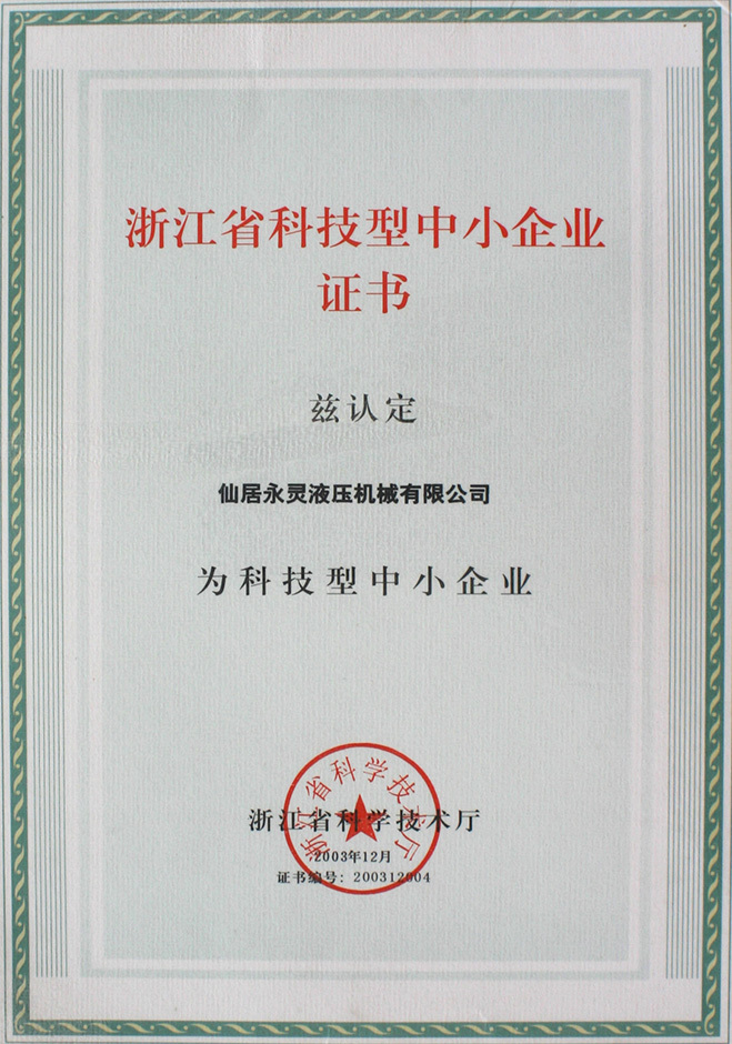 Zhejiang Province Science and Technology Small and Medium-sized Enterprises Certificate Zhejiang Province Science and Technology Small and Medium-sized Enterprises Certificate