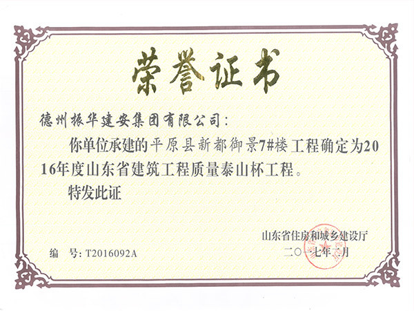 山東省建筑工程質量泰山杯工程