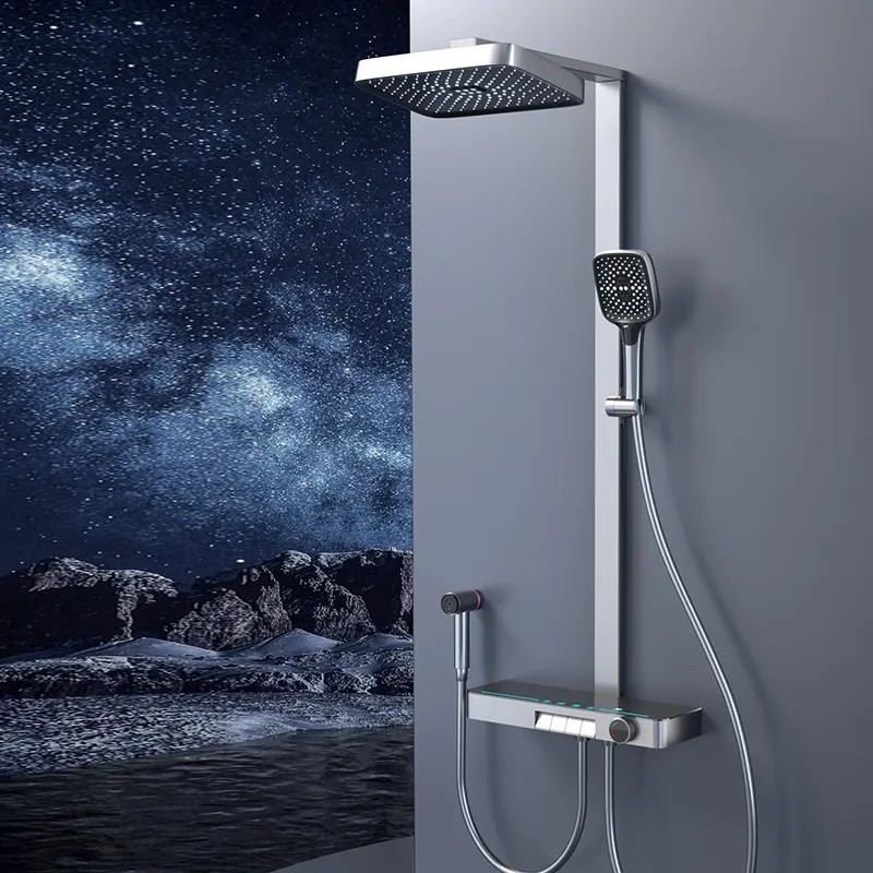 Bathroom Intelligent Piano Digital Display Faucet Rainfall Shower set Thermostat Mixer Tap