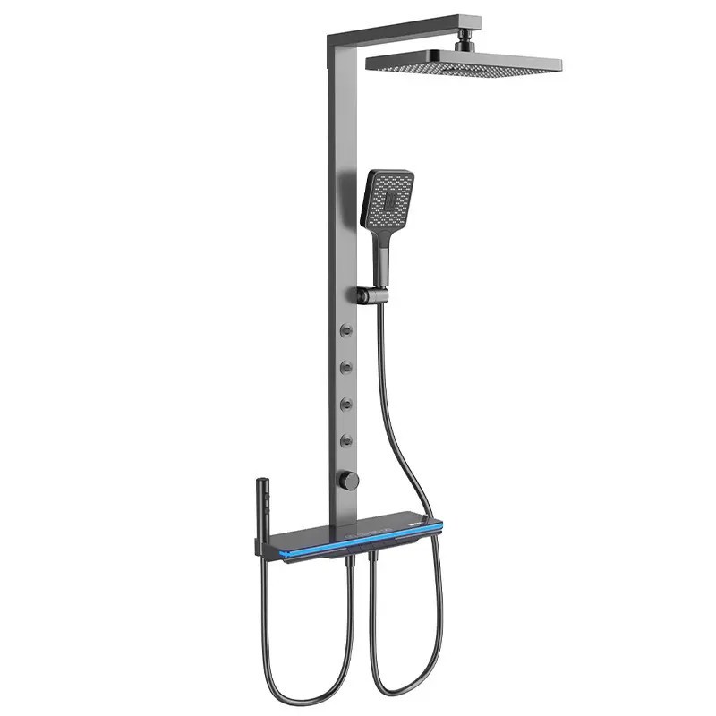 Bathroom Exposed Wall-Mounted Piano Key Shower Set with Thermostatic Faucets