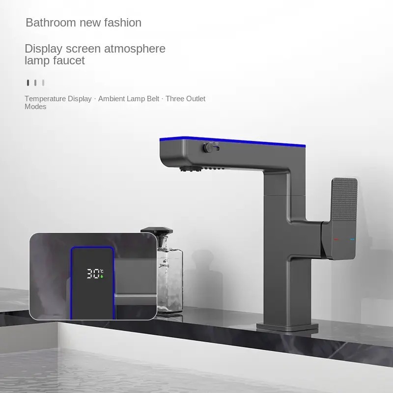 Bathroom Basin Faucet Mixer Tap with Light and Temperature Display