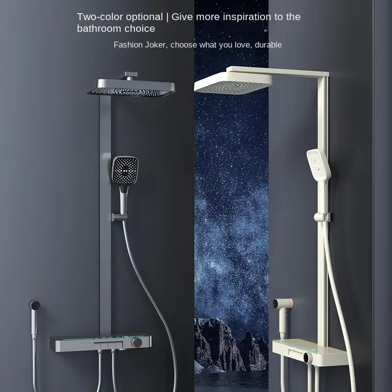 Bathroom Intelligent Piano Digital Display Faucet Rainfall Shower set Thermostat Mixer Tap