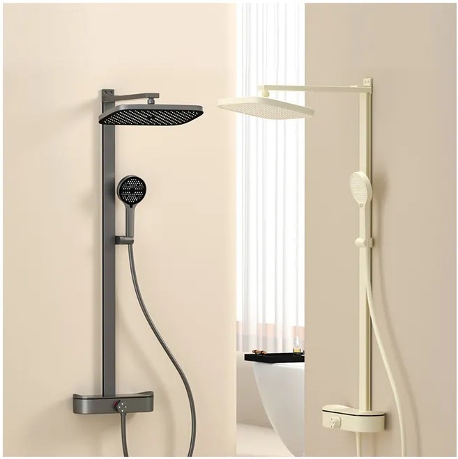 Bathroom Thermostatic Shower Set Faucet With Shelf Sliding Waist Massage Shower System